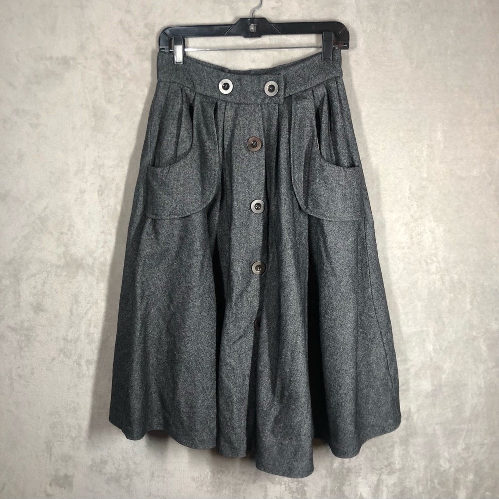 Hell Bunny Swing Skirt‎ Size S Grey Wool Blend 50s Goth Rockabilly Retro Pinup
